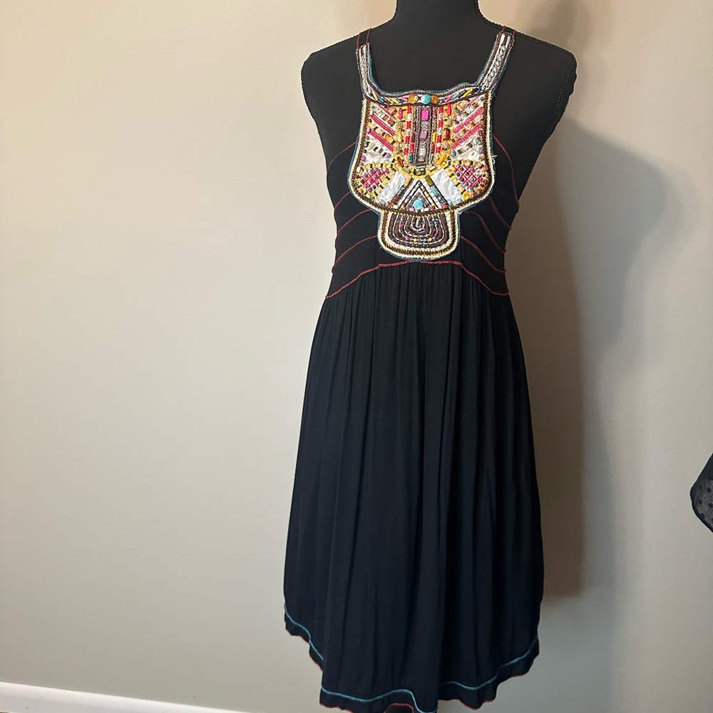 Black and Red Embellished Halter Midi Sundress